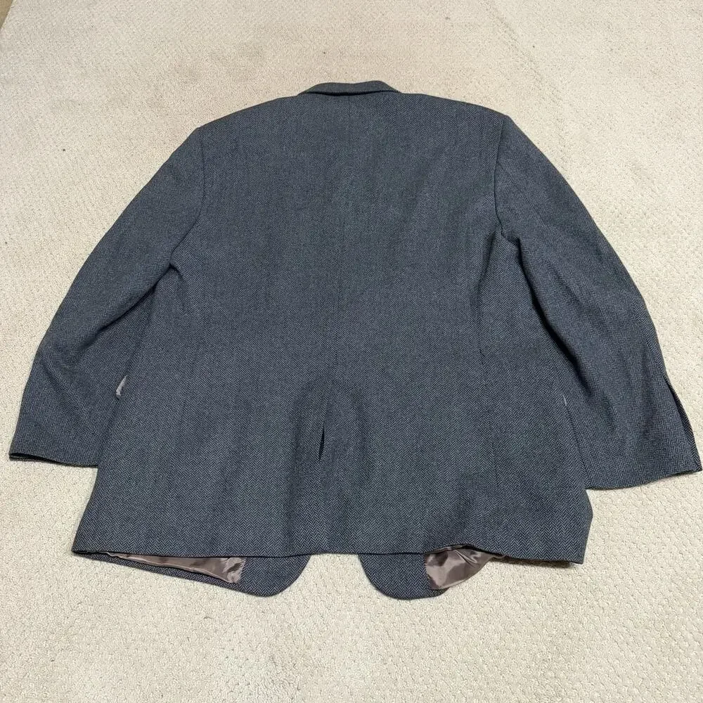 Brooks Brothers Made In Italy Blue Herringbone Wool Sport Coat 48R Vintage
